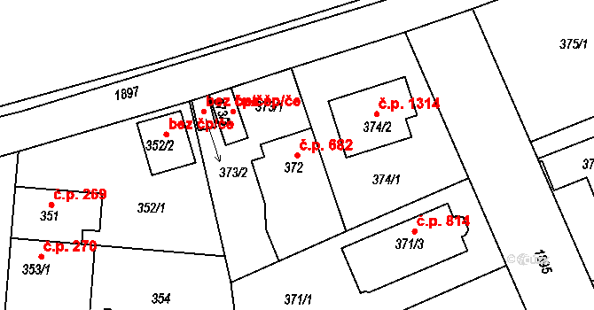 Černice 682, Plzeň na parcele st. 372 v KÚ Černice, Katastrální mapa