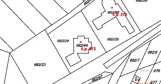 Lipůvka 373 na parcele st. 662/44 v KÚ Lipůvka, Katastrální mapa