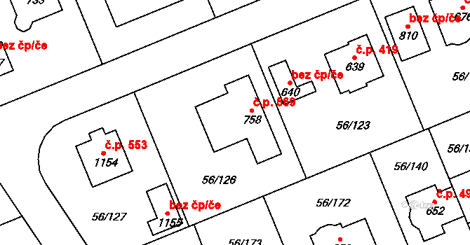 Hovorčovice 569 na parcele st. 758 v KÚ Hovorčovice, Katastrální mapa