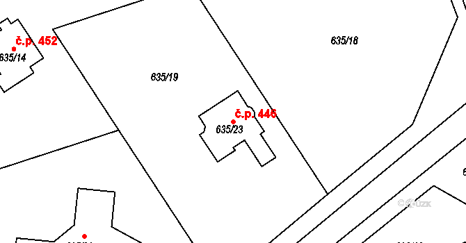 Svatava 446 na parcele st. 635/23 v KÚ Svatava, Katastrální mapa