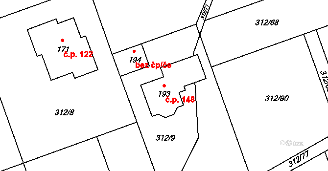 Hradišťko I 148, Veltruby na parcele st. 193 v KÚ Hradišťko I, Katastrální mapa