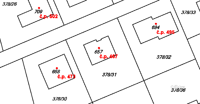 Rokytnice 467 na parcele st. 657 v KÚ Rokytnice u Přerova, Katastrální mapa