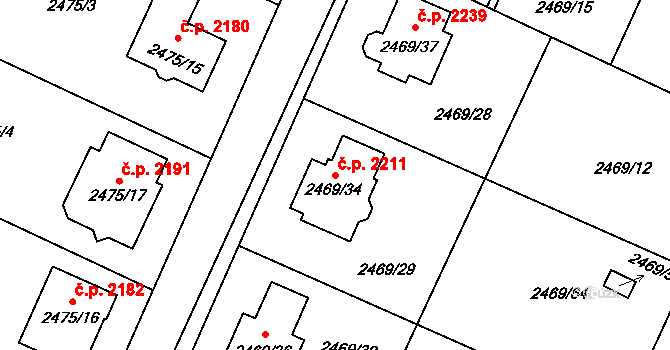 Předměstí 2211, Litoměřice na parcele st. 2469/34 v KÚ Litoměřice, Katastrální mapa