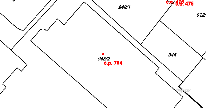 Bystřice nad Pernštejnem 754 na parcele st. 948/2 v KÚ Bystřice nad Pernštejnem, Katastrální mapa