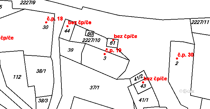 Velká 19, Milevsko na parcele st. 3 v KÚ Velká u Milevska, Katastrální mapa
