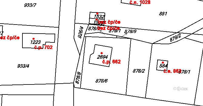 Litice 662, Plzeň na parcele st. 2694 v KÚ Valcha, Katastrální mapa