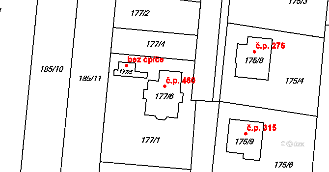 Malé Hoštice 460, Opava na parcele st. 177/6 v KÚ Malé Hoštice, Katastrální mapa