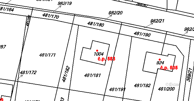 Nučice 583 na parcele st. 1004 v KÚ Nučice u Rudné, Katastrální mapa