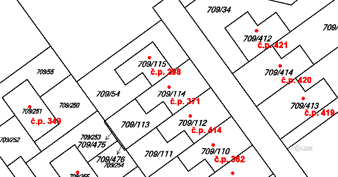 Popůvky 371 na parcele st. 709/114 v KÚ Popůvky u Brna, Katastrální mapa