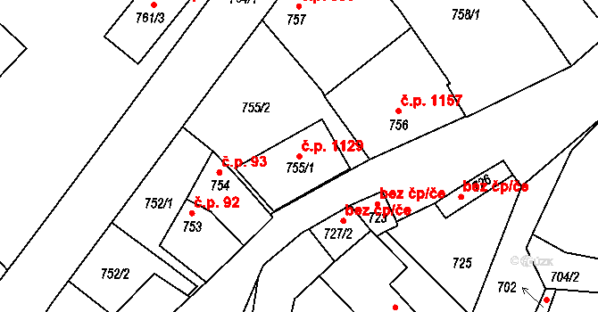 Valtice 1129 na parcele st. 755/1 v KÚ Valtice, Katastrální mapa
