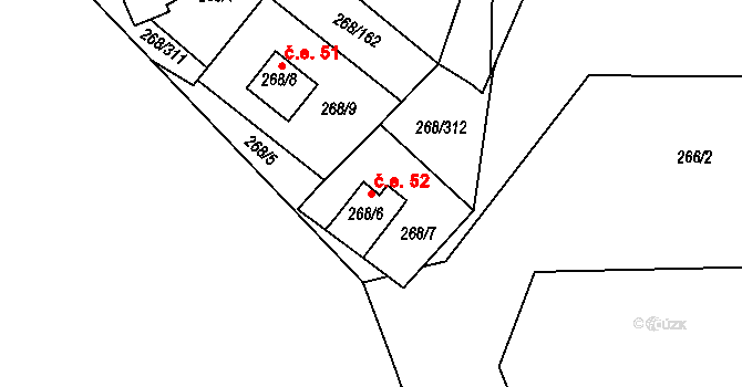 Tušimice 52, Kadaň na parcele st. 268/6 v KÚ Tušimice, Katastrální mapa