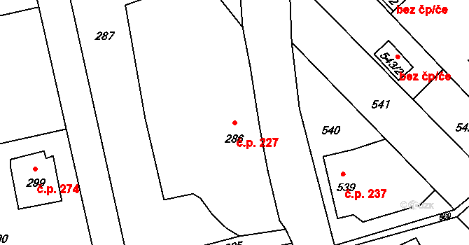 Trhový Štěpánov 227 na parcele st. 286 v KÚ Trhový Štěpánov, Katastrální mapa
