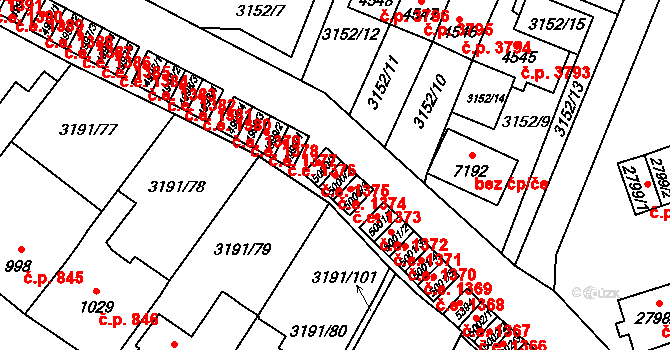 Zlín 1374 na parcele st. 5000/2 v KÚ Zlín, Katastrální mapa