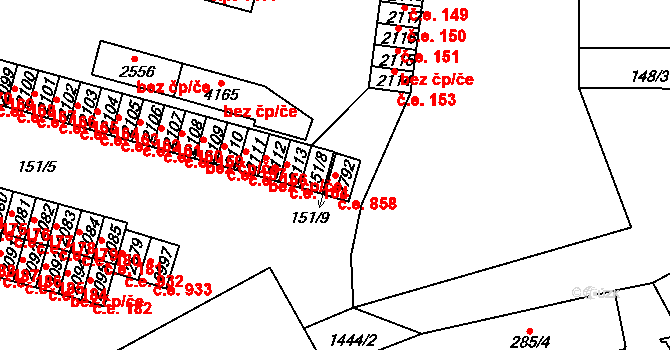Kyjov 858 na parcele st. 2792 v KÚ Kyjov, Katastrální mapa