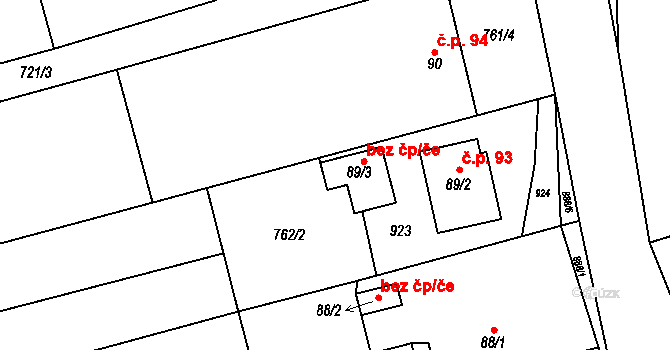 Obora 38303914 na parcele st. 89/3 v KÚ Obora u Boskovic, Katastrální mapa
