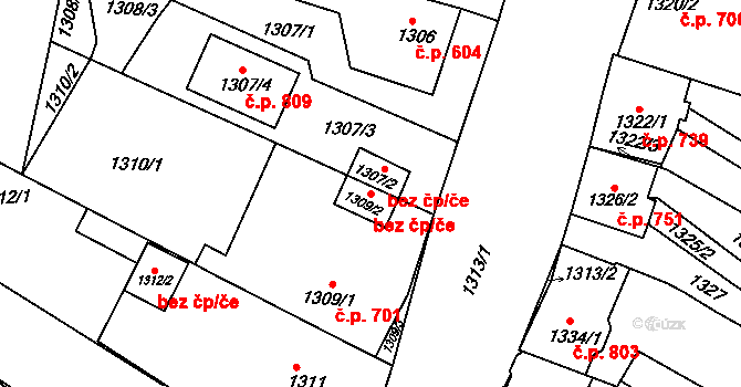 Brno 39501914 na parcele st. 1309/2 v KÚ Tuřany, Katastrální mapa