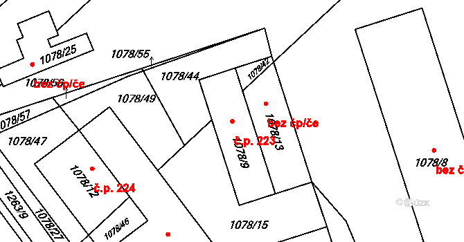 Dětkovice 223 na parcele st. 1078/9 v KÚ Dětkovice u Prostějova, Katastrální mapa