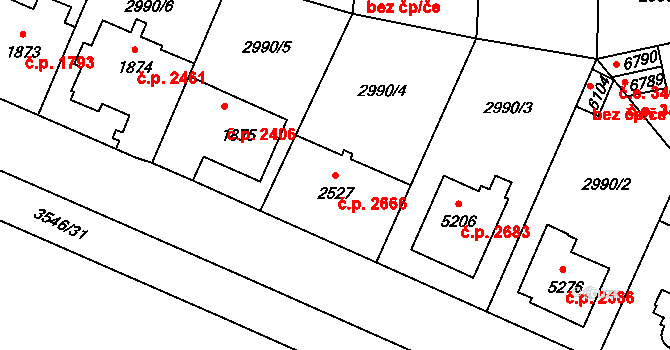 Zlín 2666 na parcele st. 2527 v KÚ Zlín, Katastrální mapa
