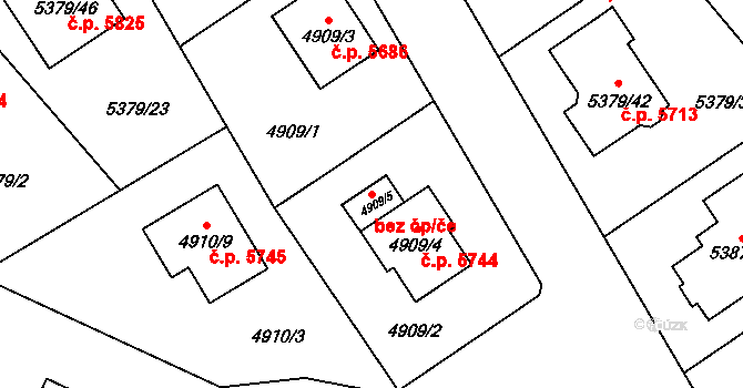 Chomutov 42914914 na parcele st. 4909/5 v KÚ Chomutov I, Katastrální mapa