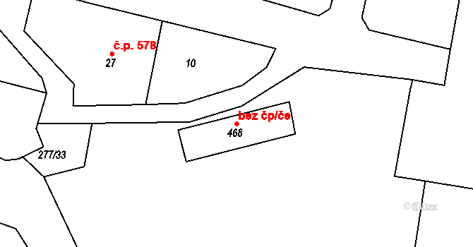 Rudná 43070914 na parcele st. 468 v KÚ Hořelice, Katastrální mapa