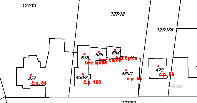 Trhanov 43446914 na parcele st. 685 v KÚ Trhanov, Katastrální mapa