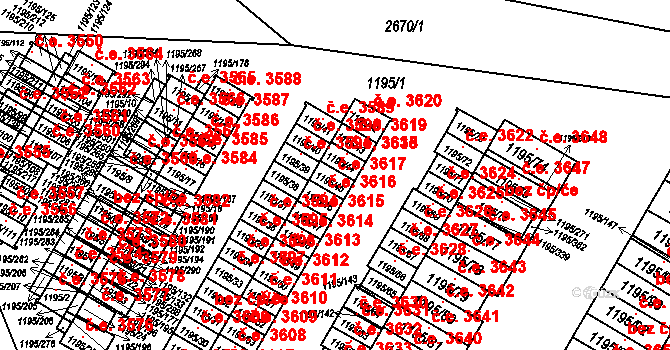 Prostřední Suchá 3617, Havířov na parcele st. 1195/45 v KÚ Prostřední Suchá, Katastrální mapa