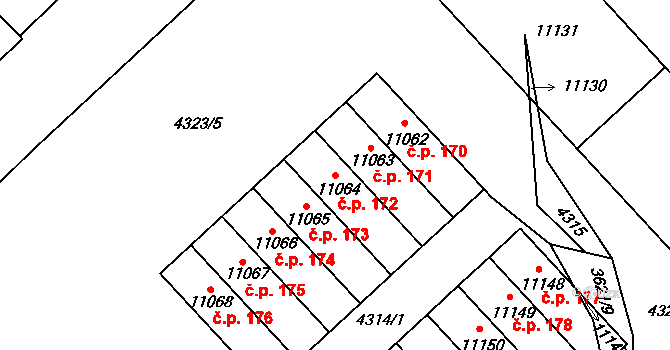 Cihelna 172, Pardubice na parcele st. 11064 v KÚ Pardubice, Katastrální mapa