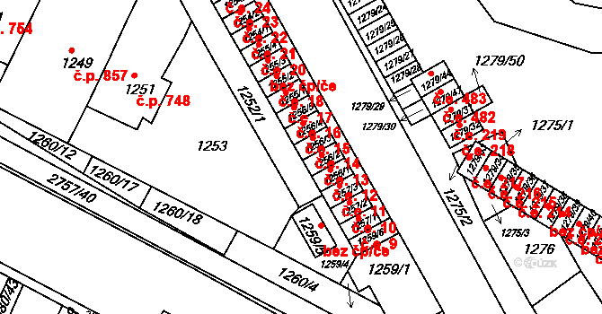 Bučovice 14 na parcele st. 1256/3 v KÚ Bučovice, Katastrální mapa