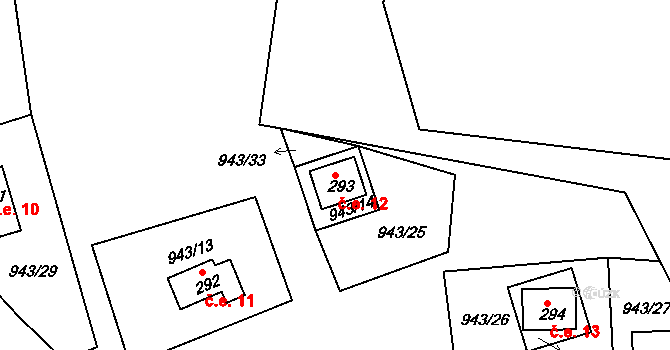 Čimelice 12 na parcele st. 293 v KÚ Čimelice, Katastrální mapa