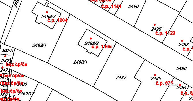 Třešť 1165 na parcele st. 2488/2 v KÚ Třešť, Katastrální mapa
