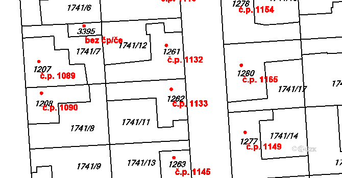 Slaný 1133 na parcele st. 1262 v KÚ Slaný, Katastrální mapa