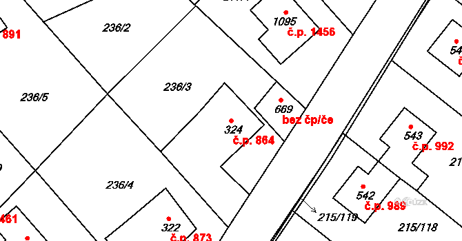 Rudná 864 na parcele st. 324 v KÚ Hořelice, Katastrální mapa