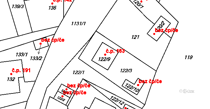 Meclov 163 na parcele st. 122/9 v KÚ Meclov, Katastrální mapa