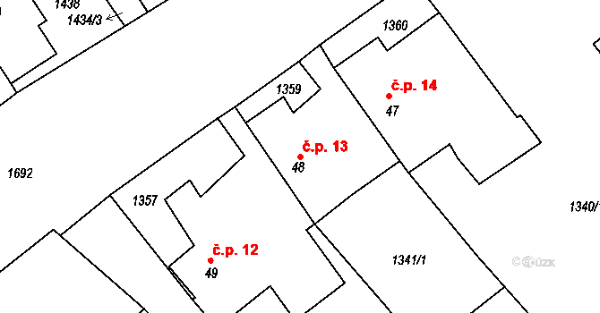 Starý Pařezov 13, Pařezov na parcele st. 48 v KÚ Pařezov, Katastrální mapa