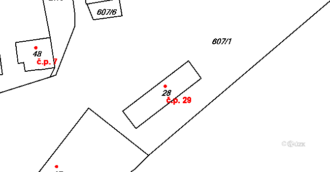 Žitná 29, Hracholusky na parcele st. 28 v KÚ Žitná u Netolic, Katastrální mapa