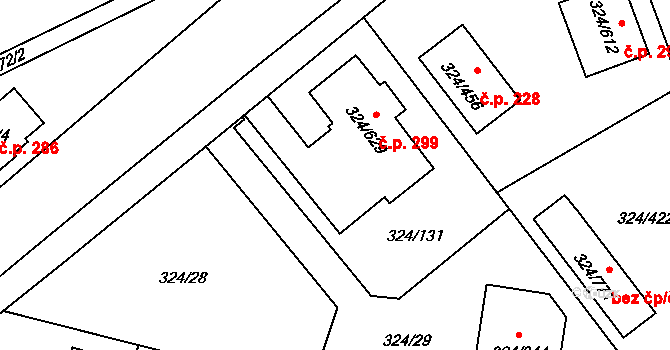 Levín 299, Králův Dvůr na parcele st. 324/629 v KÚ Levín u Berouna, Katastrální mapa
