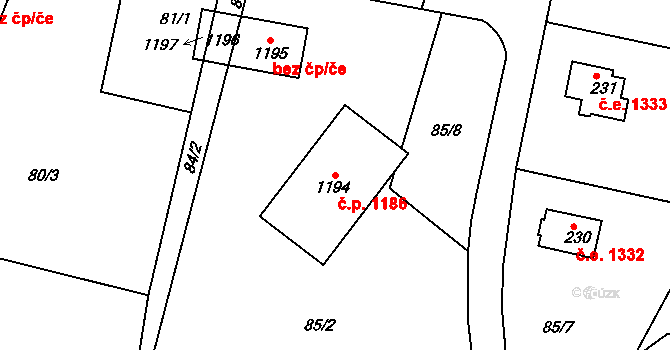 Ládví 1186, Kamenice na parcele st. 1194 v KÚ Ládví, Katastrální mapa