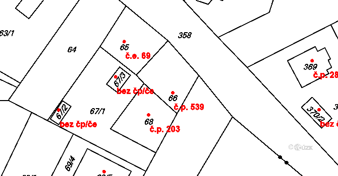 Senec 68, Zruč-Senec na parcele st. 66 v KÚ Senec u Plzně, Katastrální mapa