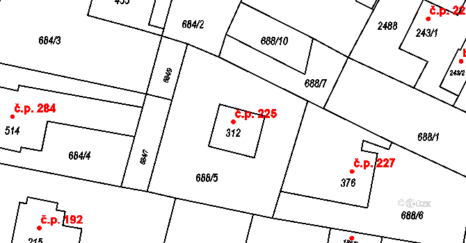 Lubenec 225 na parcele st. 312 v KÚ Lubenec, Katastrální mapa