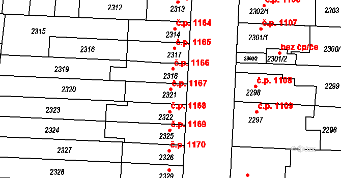 Louny 1167 na parcele st. 2321 v KÚ Louny, Katastrální mapa