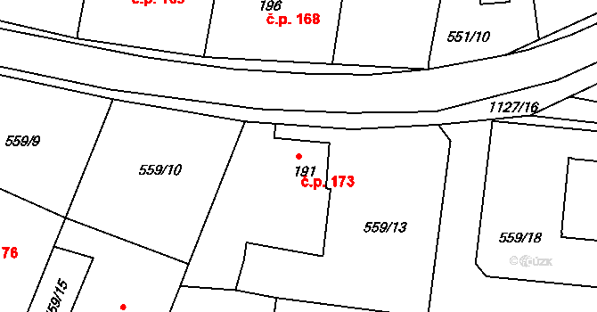 Herálec 173 na parcele st. 191 v KÚ Herálec, Katastrální mapa
