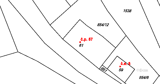Vadín 57, Okrouhlice na parcele st. 61 v KÚ Vadín, Katastrální mapa