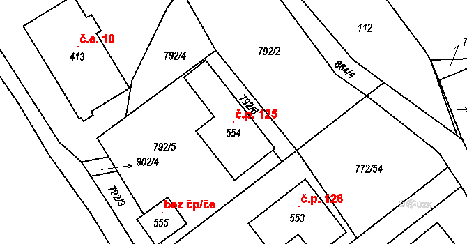 Lužný 125, Perštejn na parcele st. 554 v KÚ Černýš, Katastrální mapa