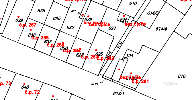 Sedlec 262 na parcele st. 625 v KÚ Sedlec u Mikulova, Katastrální mapa