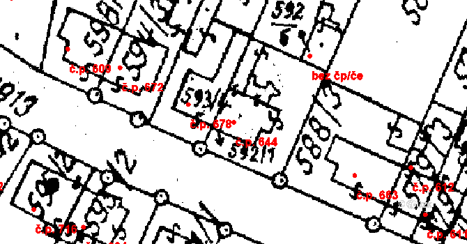 Kostelec na Hané 644 na parcele st. 592/1 v KÚ Kostelec na Hané, Katastrální mapa