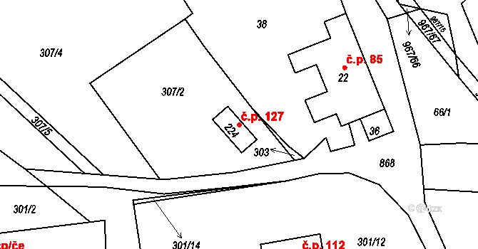 Lubník 127 na parcele st. 224 v KÚ Lubník, Katastrální mapa