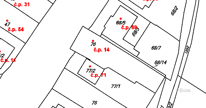 Derflice 14, Znojmo na parcele st. 76 v KÚ Derflice, Katastrální mapa