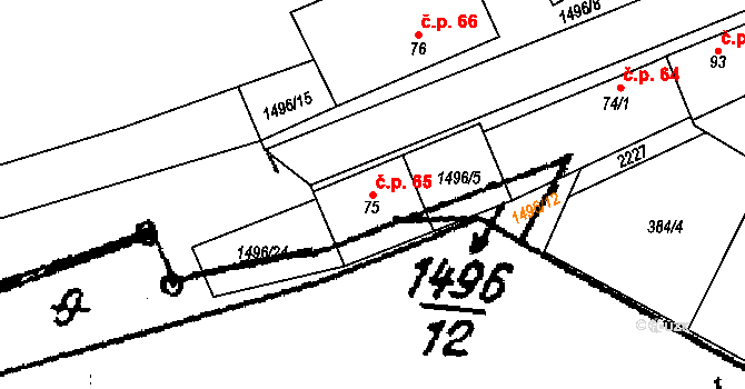 Plaveč 65 na parcele st. 75 v KÚ Plaveč, Katastrální mapa