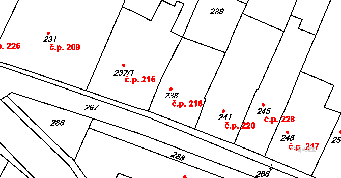 Štítary 216 na parcele st. 238 v KÚ Štítary na Moravě, Katastrální mapa