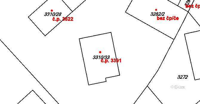 Znojmo 3391 na parcele st. 3310/33 v KÚ Znojmo-město, Katastrální mapa